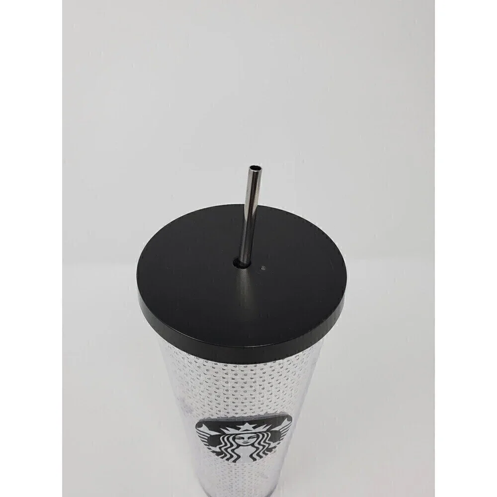 STARBUCKS VENTI ACRYLIC SILVER SEQUINS TUMBLER ICED COFFEE 24 FL OZ 2017 RETIRED